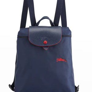 Longchamp Le Pliage Club Navy/Red Nylon Backpack 12.5”H x 11”W x 6”D